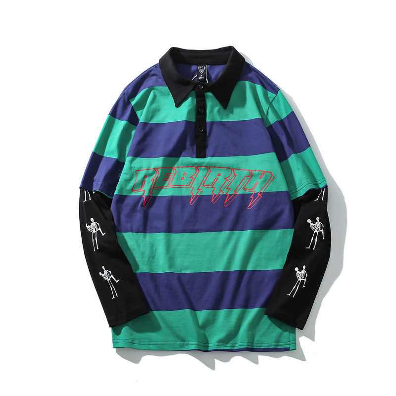 Title 1, Fake two striped long-sleeved tops