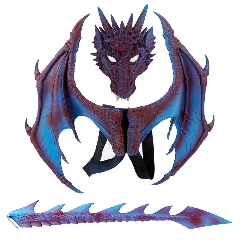 Fire breathing dragon wings tail mask - Purple