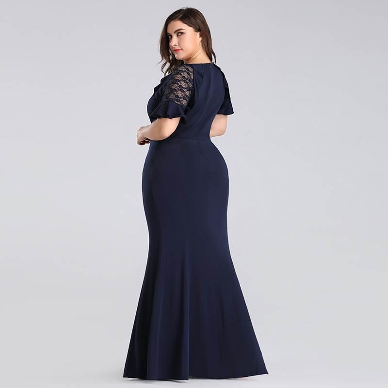 Lotus leaf short-sleeved lace mermaid dress