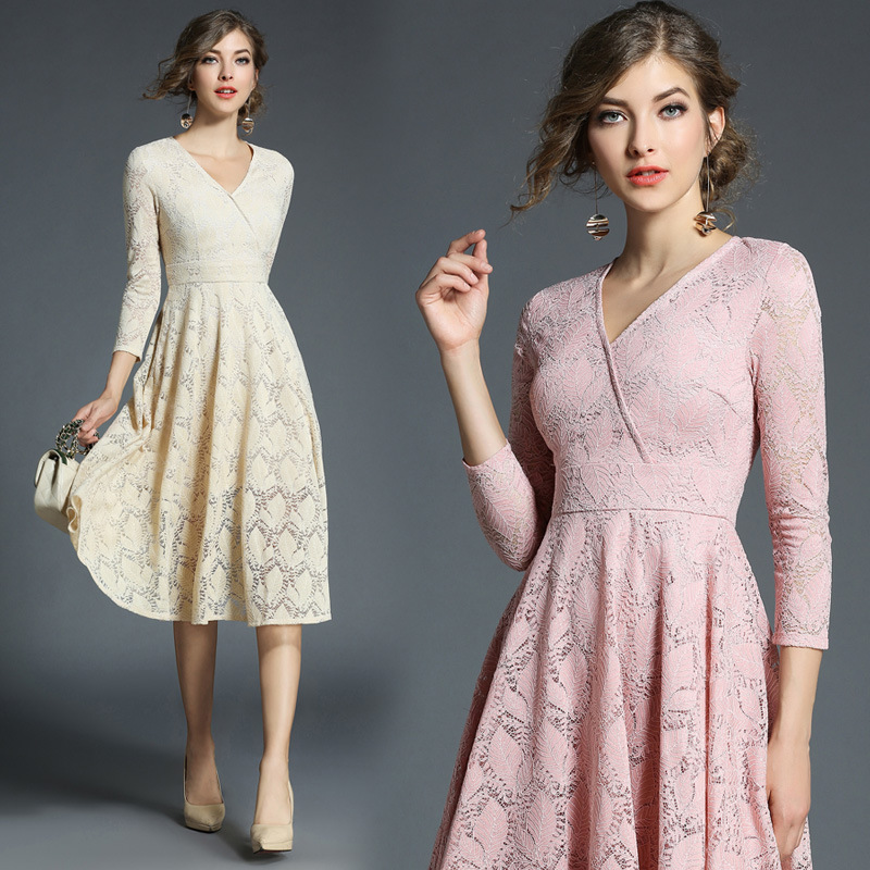 V-neck waist slim dress