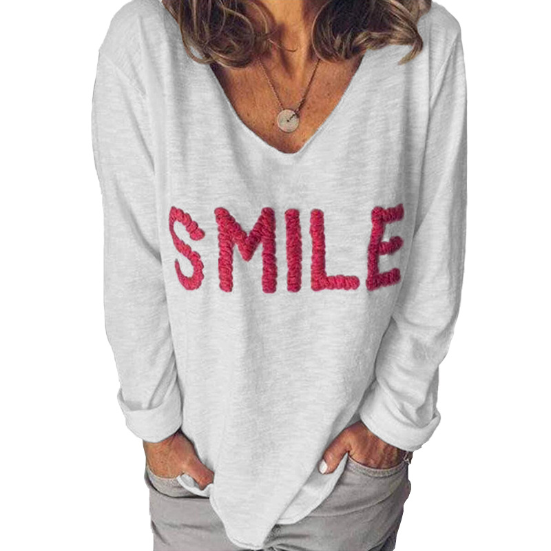 Large letter embroidered long sleeve T-shirt