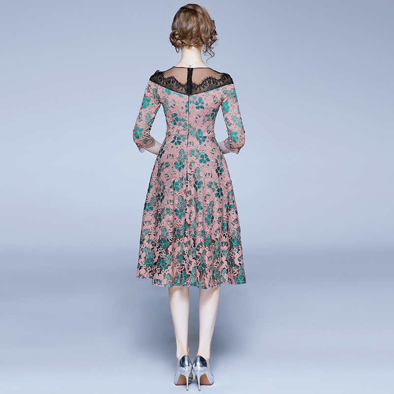 3/4 sleeve hollow embroidery dress