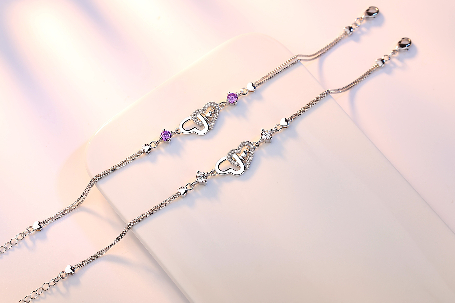 925 Sterling silver zircon Heart Bracelet