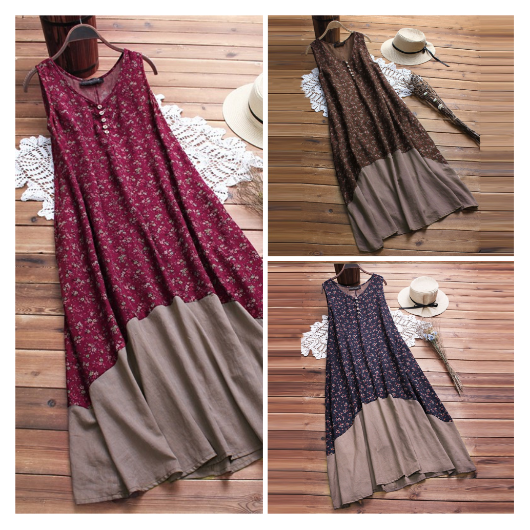 Printed cotton and linen dress