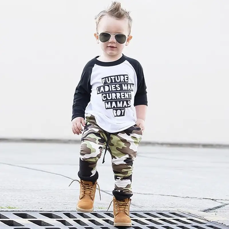 Children's printed camouflage two-piece suit