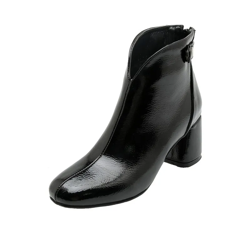Women's block heel square heel short boots - Black