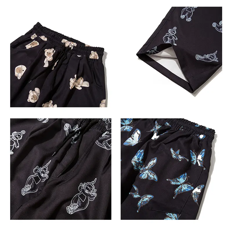 Butterfly bear print wide-leg pants