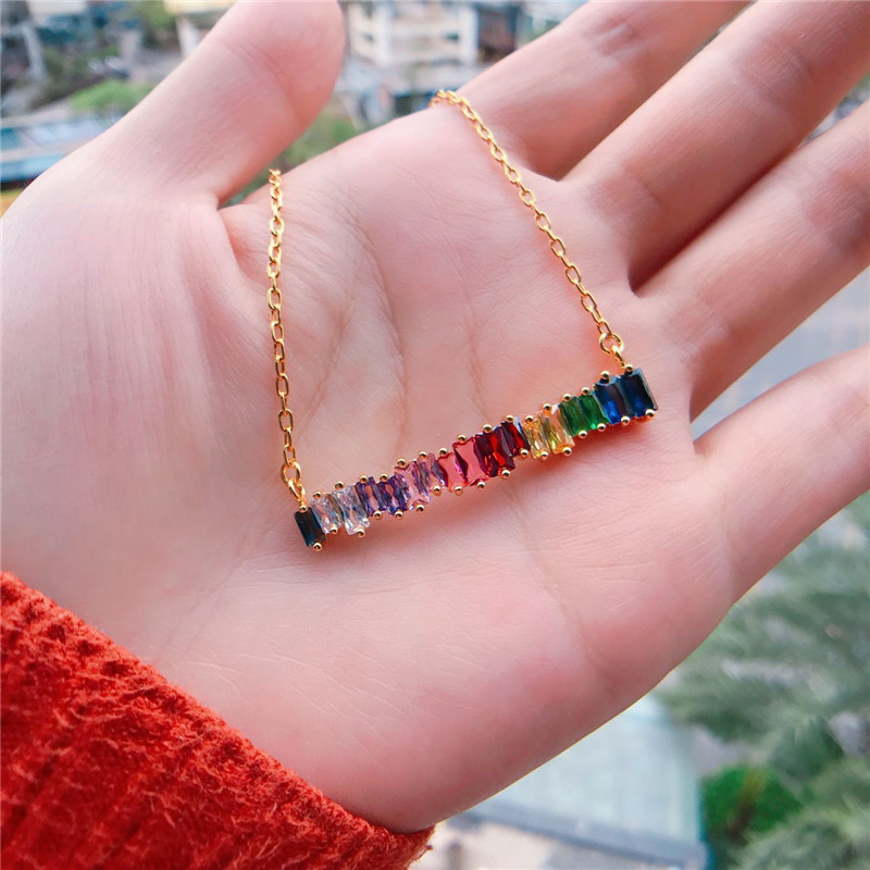 Rainbow gemstone and diamond clavicle chain