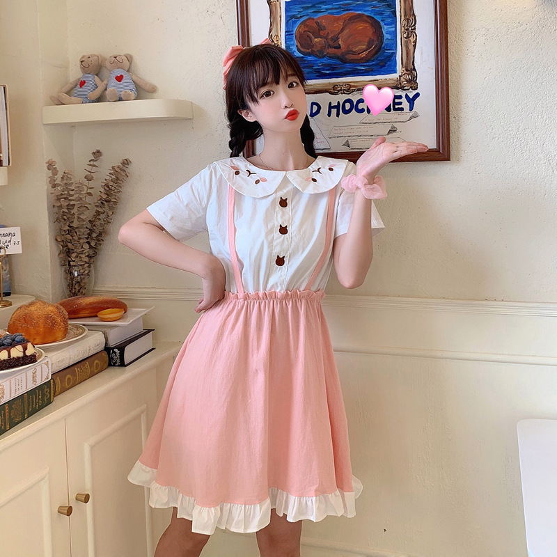 Fake two short-sleeved ruffle dress