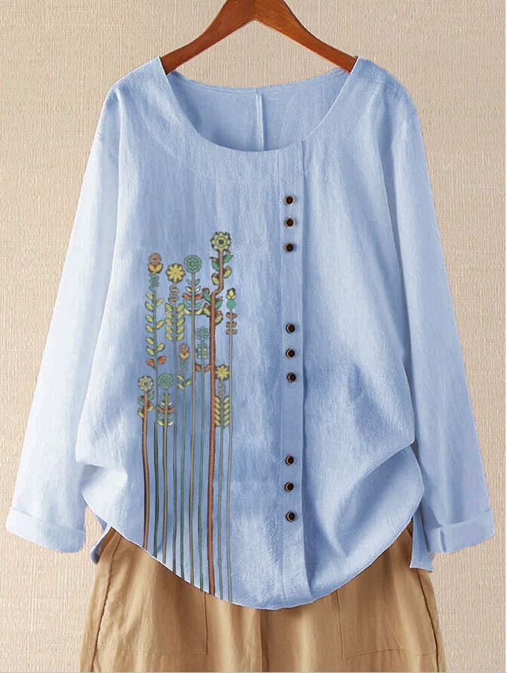 Printed round collar top