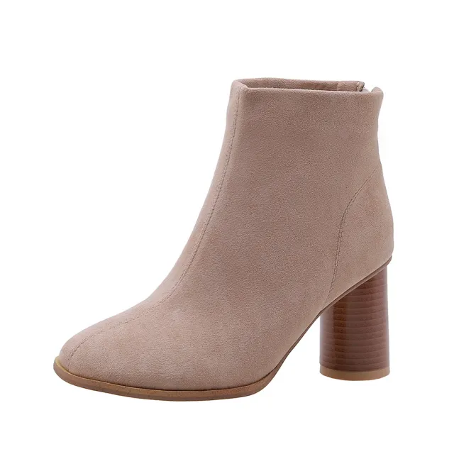 Women's frosted high heel ankle boots Apricot - Shop at LoveMi