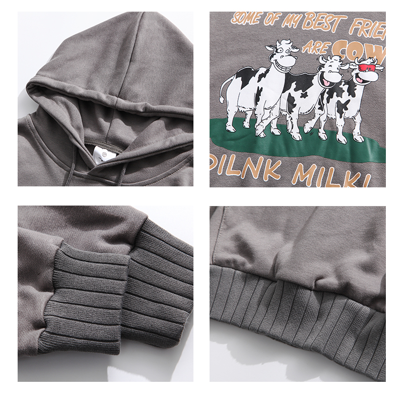 Cartoon cow print loose sweatshirt