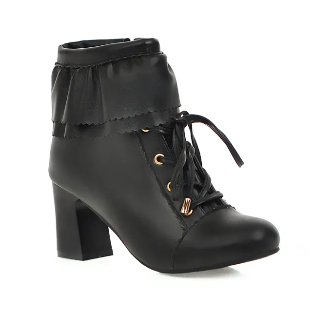 Double layer ruffled ankle boots Black - Shop at LoveMi