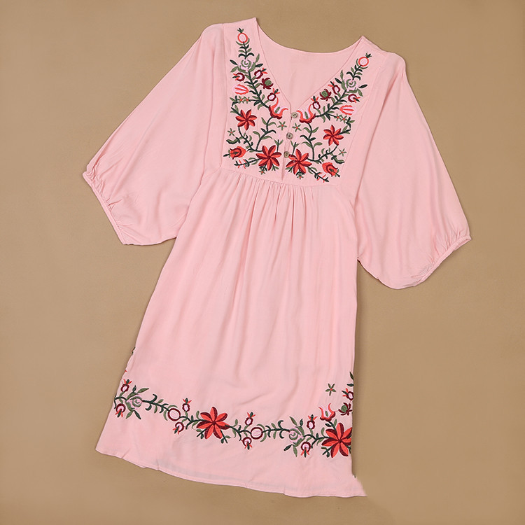 Embroidered V-neck dress