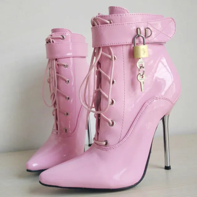 Locked Look Ankle Strap Lace Up Boots Pink - Shop at LoveMi