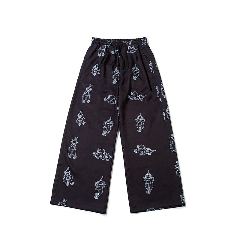 Butterfly bear print wide-leg pants