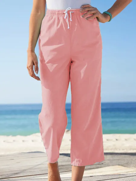 Pure cotton pure color wash 9 points pants Pink - Shop at LoveMi