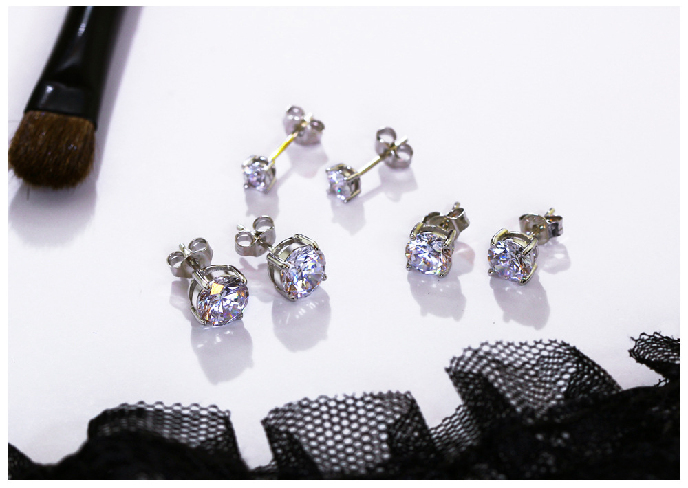 Zircon Four Prong Simple Earrings