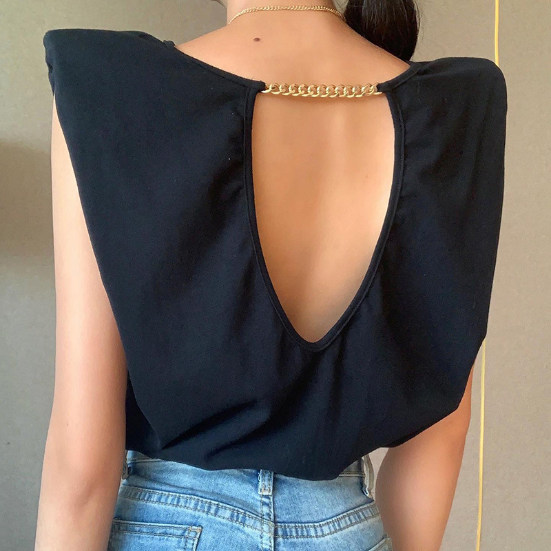 Shoulder pad chain halter T-shirt
