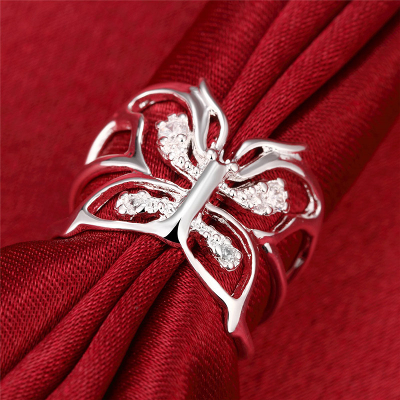 Silver Butterfly Zircon Ring