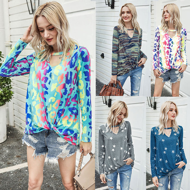 Hollowed-out leopard-print tops