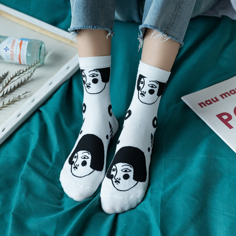 Ladies black and white striped socks