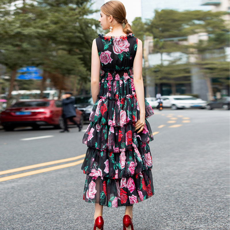 Rose print princess dress