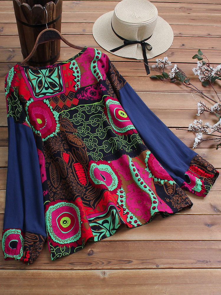 Patchwork chiffon crew neck top