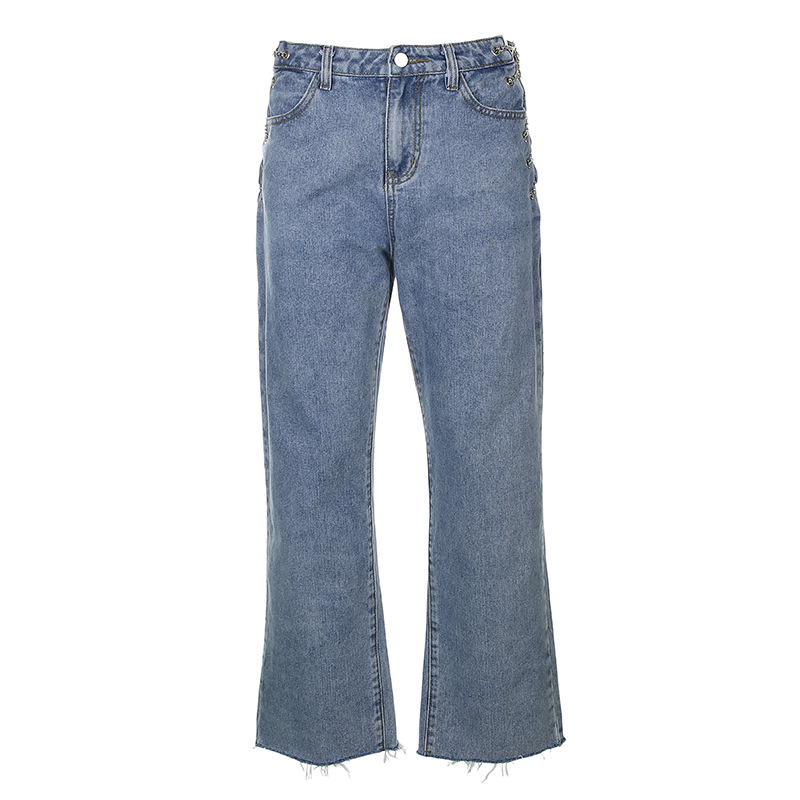 Irregular split hole high waist jeans Blue - Shop at LoveMi