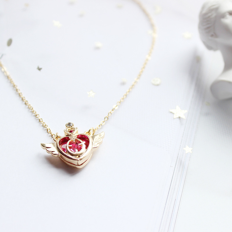 Metal Peach Heart Gem Crown Necklace