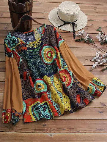 Patchwork chiffon crew neck top