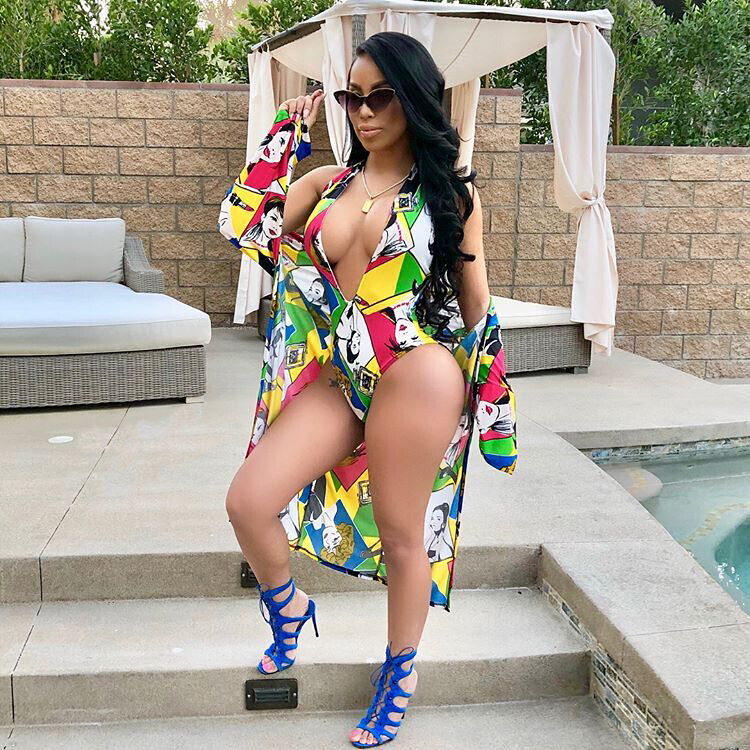 Two-piece printed cloak bikini swimsuit