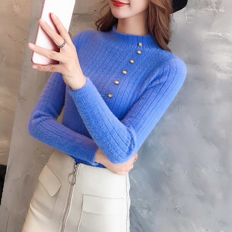 Mink velvet button bottoming shirt