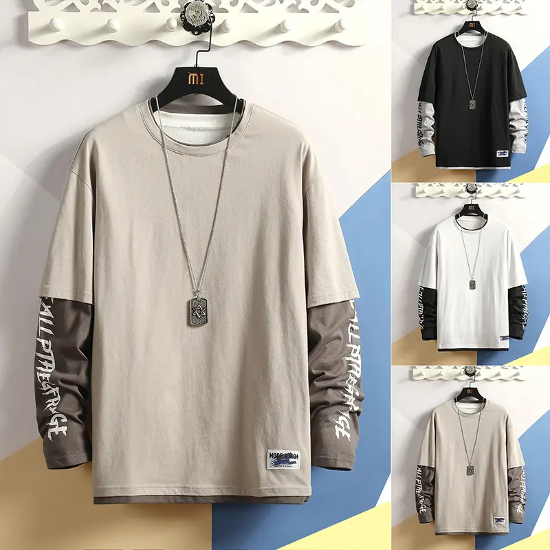 Fake Two Printed Round Collar T-shirts
