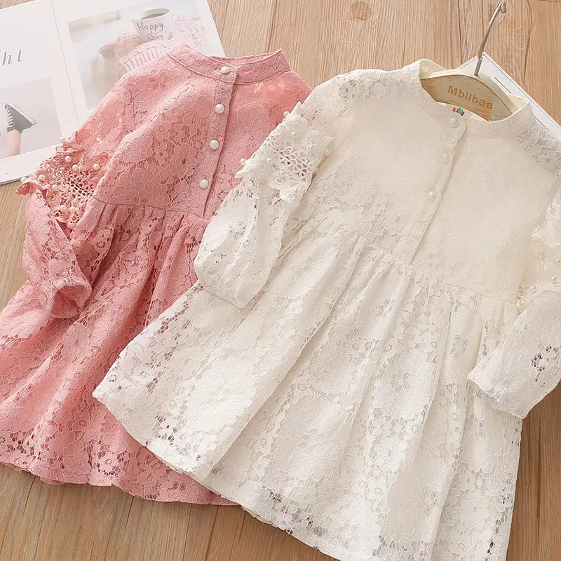 Children's round neck lace dress