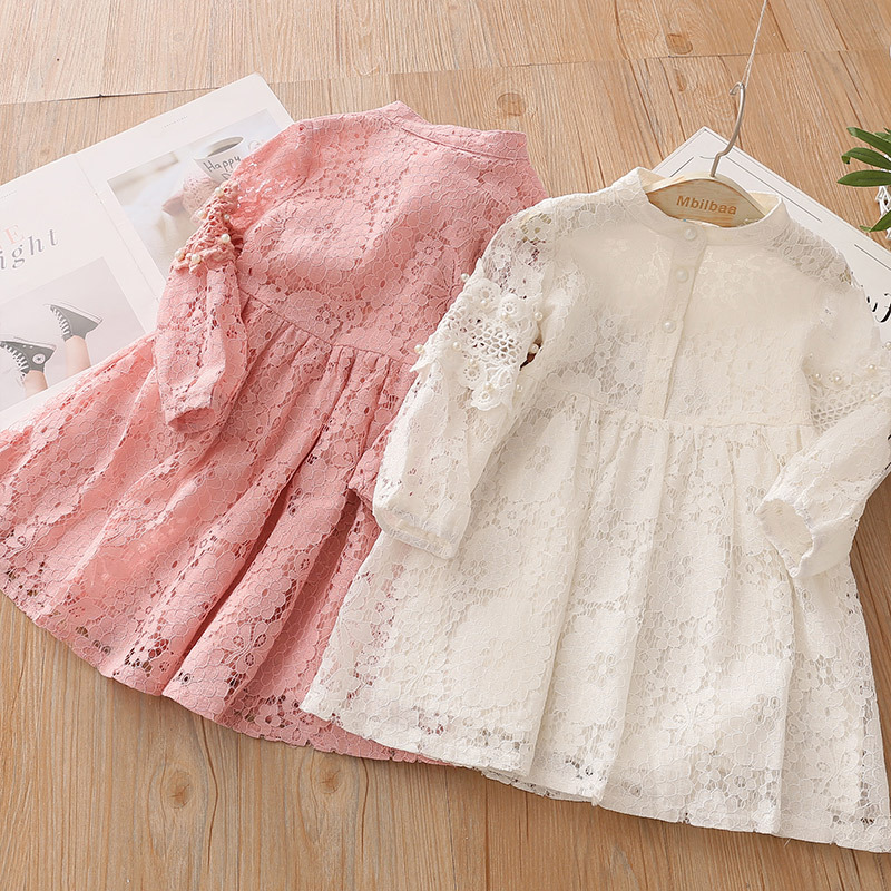 Children's round neck lace dress