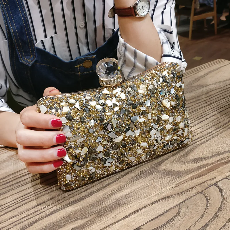 Diamond Concave Pillow Clutch - Gold