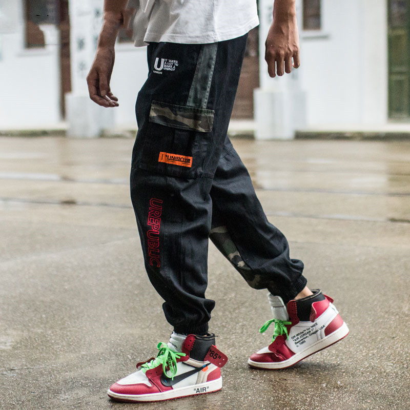 Men's embroidered camouflage loose cargo pants