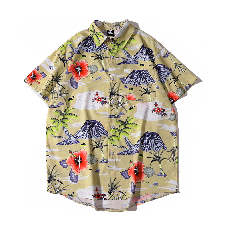 Vintage leaf print short sleeve shirt