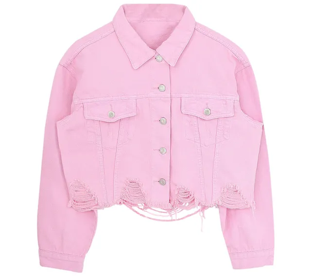Short cropped denim jacket Pink - Shop at LoveMi