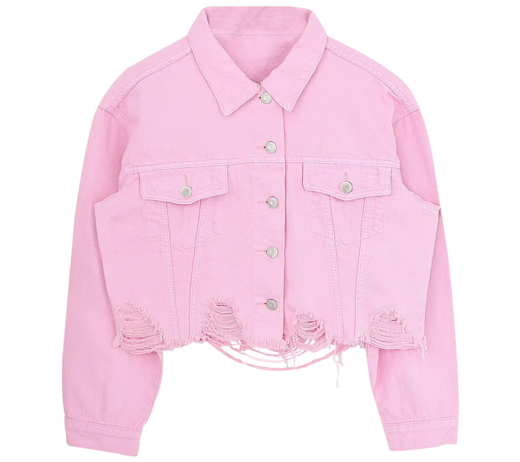 Short cropped denim jacket - Pink