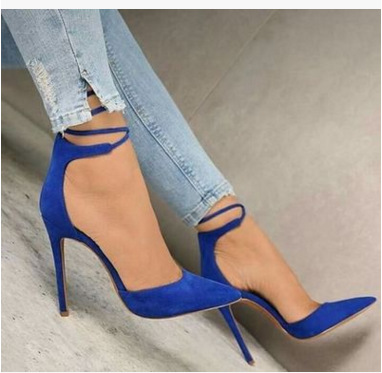 Pointed sexy hollow fashion rivet one-line high heel sandals plus size