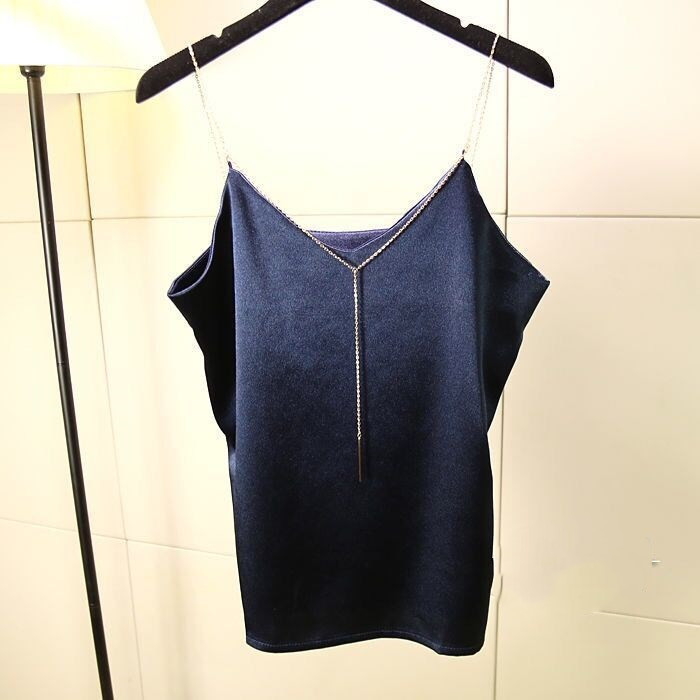 V-neck satin chain belt vest top