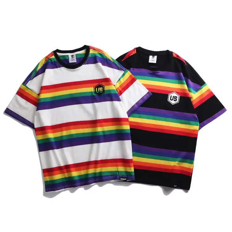 Rainbow stripes loose short sleeve t-shirt
