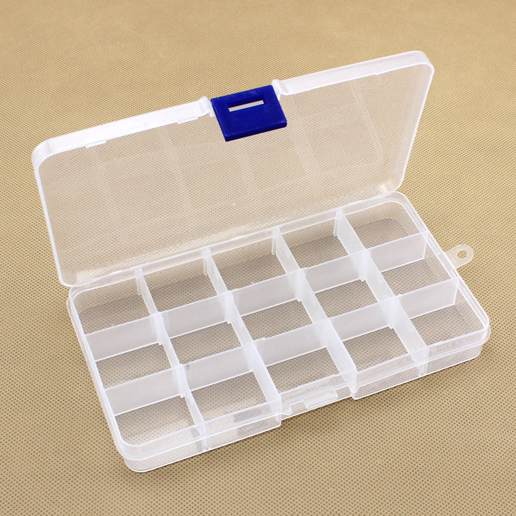 Plastic 15 compartment transparent storage box (Orange-1pc)