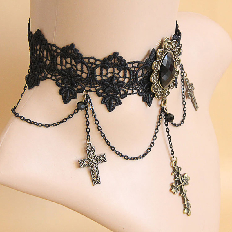 Ladies exaggerated lace cross necklace
