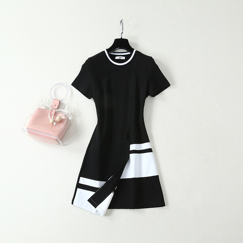 Irregular knitted short sleeve dress