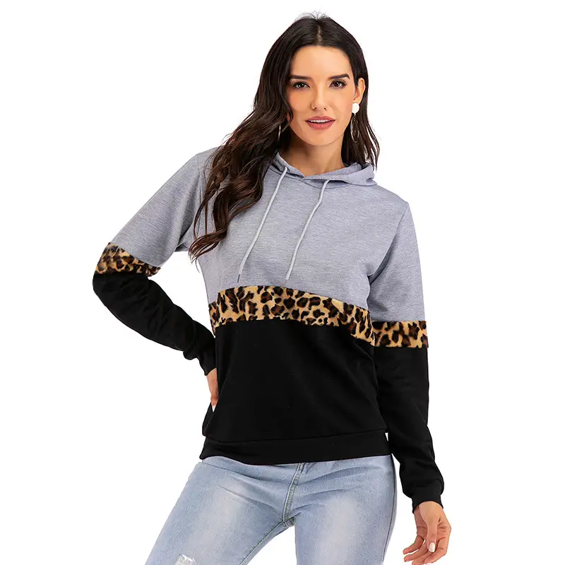 Long-sleeved stitching contrast color hoodie