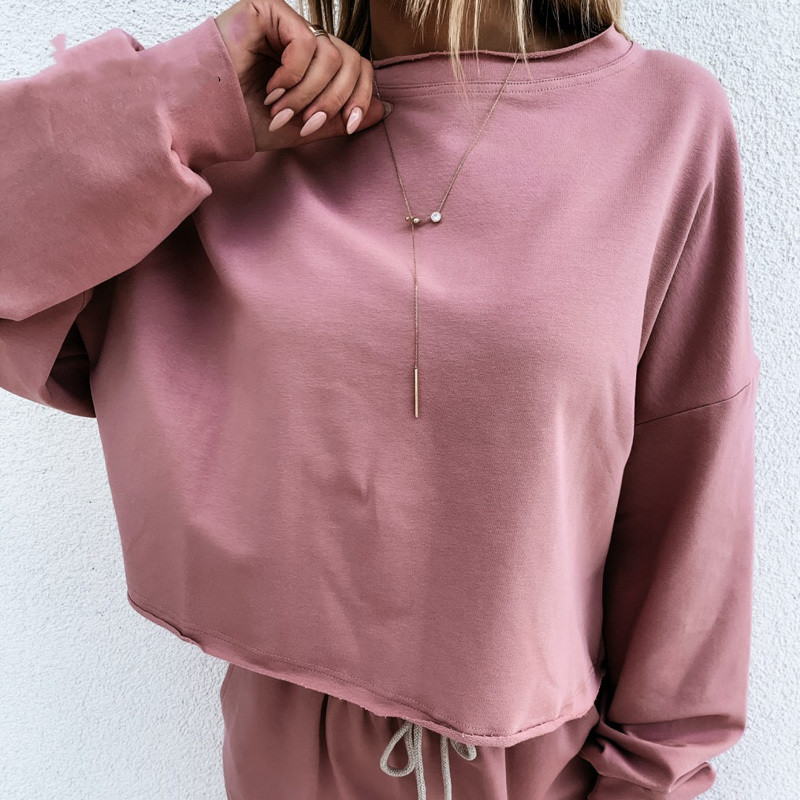Round neck long sleeve two piece set