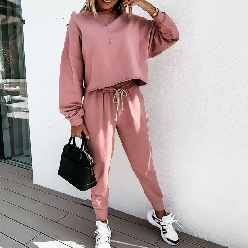 Round neck long sleeve two piece set